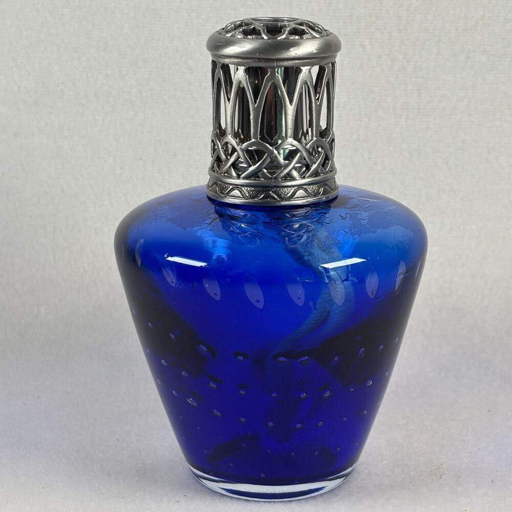 Cobalt Blue Blown Art Glass Catalytic Effusion Fragrance Oil Lamp Bottle 6"